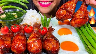 ASMR BBQ CHICKEN EGGS ASPARAGUS VEGETABLE amp SHRIMP SOUP RICE MUKBANG MASSIVE Eating Sounds [upl. by Will964]