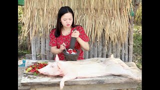 EP35  Grilling Pig Recipe  Tasty Pig Grilling Eating with Spicy Source [upl. by Isyed209]