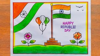 Republic Day Drawing  How to Draw Republic Day Poster Easy Step By Step  Indian Flag Drawing Easy [upl. by Ecallaw138]