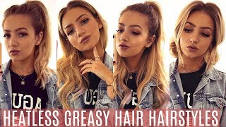 5 HEATLESS GREASY HAIR HAIRSTYLES  EASY SCHOOL HAIRSTYLES [upl. by Cornelius454]