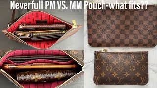 Louis Vuitton Neverfull MM VS PM Pouch Review What fits How to use them [upl. by Ardis55]