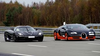 4k 50350 kmh RACE Bugatti Veyron Vitesse vs Koenigsegg Agera R Highspeed Oval [upl. by Leoj]