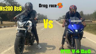 Ns200 Bs6 Vs R15v4 Bs6 Drag Race 🥵 [upl. by Eecart]