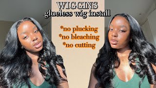 EASY Glueless Wiggins hair install  Black body wave 24 inches 7x4 closure wig x DineoJ [upl. by Nies]