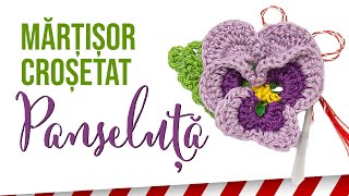 Mărțișor panseluță croșetat  Tutorial broșă croșetată începători [upl. by Emlynn652]