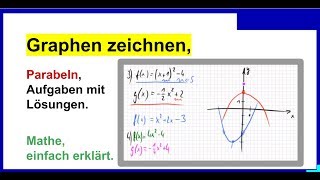 Funktionsgraphen Parabeln zeichnen  skizzieren Graphen ohne Wertetabelle Übung [upl. by Reniar]