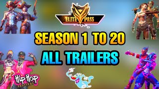 FREE FIRE ALL SEASON 1 TO 20 ELITE PASS  TRAILERS [upl. by Sofko]