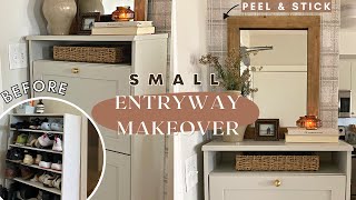 SMALL Entryway Makeover  IKEA Shoe Cabinet Upgrade  Peel amp Stick Wallpaper [upl. by Zorana]