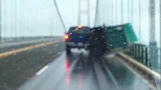 Mackinaw Bridge Trailer Blowing over [upl. by Aimaj71]