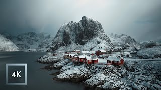 Snowfall in The Lofoten Islands Norway Nature Sounds for Sleep Hamnøy and Reine  4K [upl. by Benji]