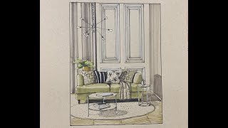 Marker Rendering of living room on Toned Paper [upl. by Fonda976]