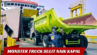 SEREM BANGET❗TRUCK MONSTER LEBAR SUSAH NAIK KAPAL DI PELABUHAN MERAK [upl. by Lehar277]