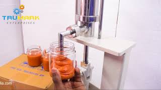 hand operated chicken paste filler  sauce chutney filling machine [upl. by Ainolopa]