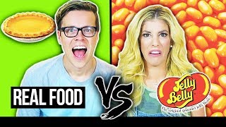 REAL FOOD VS JELLY BEANS Holiday Food Taste Test Challenge Day 346 [upl. by Llacam]