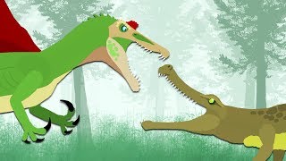 Dinosaurs cartoons battles Spinosaurus vs Sarcosuchus  DinoMania [upl. by Akinod]