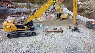 Oslo  Norway AF Decom Demolition of high rise office by a Caterpillar Next Gen 352 High Reach [upl. by Borgeson]