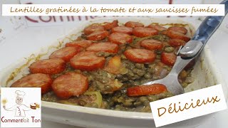 Lentilles gratinées à la tomate et aux saucisses fumées  Délicieux [upl. by Ahsian]