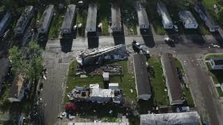 Drone footage of tornados destructive path at Pavilion Estates mobile home park [upl. by Lyrad205]