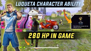 Game Ke Under 280 HP 😱🤨 Kaise Karen  Luqueta Character Ability Test  Free Fire Luqueta Character [upl. by Adela]