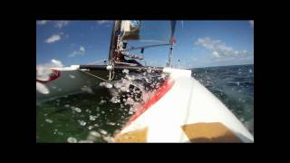 A Class Catamaran Slow motion of pitchpole due to bow hitting reef [upl. by Ulani]