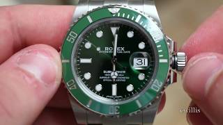 Green Rolex Submariner quotHulkquot  How to Wind and Set the TimeDate [upl. by Sivert]