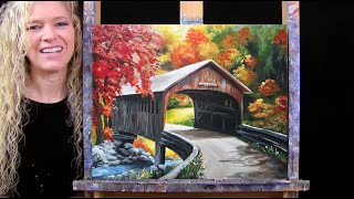 Learn How to Draw and Paint with Acrylics quotCOUNTRY BRIDGEquot Easy Beginner Autumn Landscape Painting [upl. by Hayyikaz197]