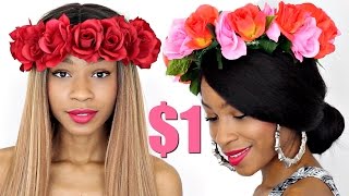 DIY Flower Crown Headband Collab w Crystal Michelle►Dollar Store Challenge [upl. by Bryant733]