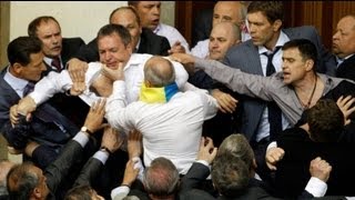 Brawl erupts in Ukraine parliament over language bill [upl. by Olegnalehcim397]