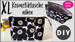 Kosmetiktasche mit großer Öffnung nähen DIY Anleitung open wide [upl. by Ifill]