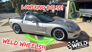 C6 CORVETTE GETS WELD WHEELS amp LOWERING BOLTS [upl. by Cadmarr]