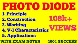 PHOTODIODE  PRINCIPLE CONSTRUCTION WORKING VI CHARACTERISTICS OF PHOTO DIODE  EXAM NOTES [upl. by Winser575]