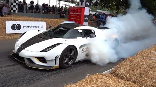 Koenigsegg Regera  Accelerations Burnout amp FlyBy SOUNDS  Goodwood Festival of Speed [upl. by Siravat]