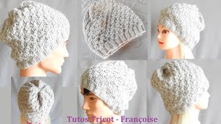 Tuto Tricot Bonnet Adulte et Bonnet Enfant point Damier facile  Tuto Bonnet Damier toutes tailles [upl. by Nyrroc]