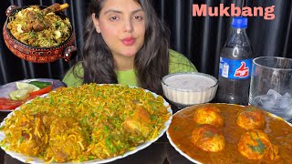 Eating Homemade Hyderabadi Chicken Biryani Egg Masala Curry Raita Salad Cold Drink  ASMR [upl. by Archaimbaud]