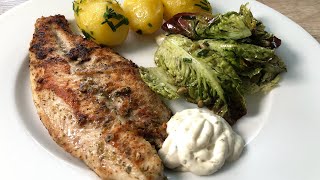 Pangasius Marinade Rezept🤌Pangasius mit Sauce Tartar Kartoffel und Salat 🤤 [upl. by Rehtae266]