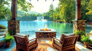 Positive Spring Morning Jazz at Cozy Lakeside Porch Ambience 🌥️ Soothing Piano Jazz Music for Relax [upl. by Antoine46]