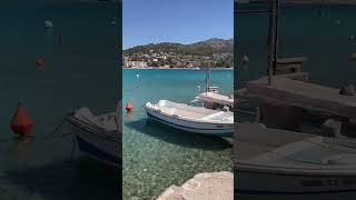 Greek island Salamina Pretty bay turquoise sea and boats [upl. by Zapot302]