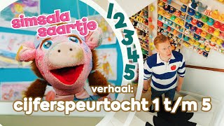 CIJFERSPEURTOCHT 1 tm 5 🖌️🔢🍎  SIMSALA SAARTJE 🐽  Educatieve kleutertelevisie  Schrijfvolgorde [upl. by Eriha]