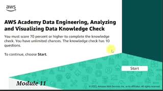 Module 11 Knowledge Check  AWS Data Engineering  Analyzing and Visualizing Data  AWS Academy [upl. by Colston]