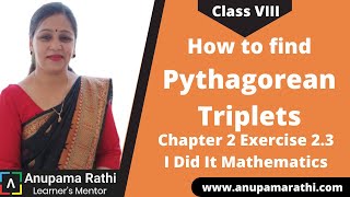 How to find Pythagorean Triplets  Class 8 Square and Square Roots  Chapter 2 Exercise 23 [upl. by Anasxor]