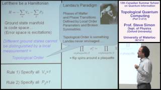 Steve Simon  Topological Quantum Computing Part 2  CSSQI 2012 [upl. by Ennahoj]