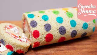 How to make a Rainbow Polka Dot Swiss Roll  Cupcake Jemma [upl. by Yromas]