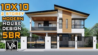 10X10 2 STOREY HOUSE DESIGN 100SQM 5 BEDROOM [upl. by Cormier718]