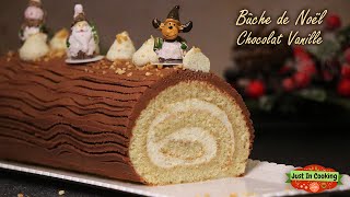 ❅ Recette de Bûche de Noël Roulée Chocolat Vanille ❅ [upl. by Bernadina478]