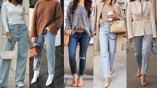 OUTFITS de MODA otoño invierno con PANTALON JEANS [upl. by Acinorahs]