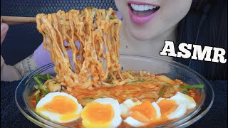 ASMR CHEESY RICE CAKE SPICY NOODLES  SOFT BOIL EGGS EATING SOUNDS NO TALKING  SASASMR [upl. by Ennahoj]