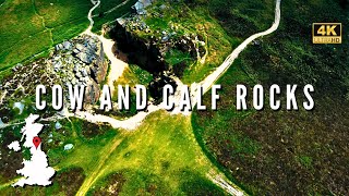 Ilkley Moor’s Iconic Cow and Calf Rocks from Above Scenic 4K Drone Exploration on a windy day [upl. by Helsie]