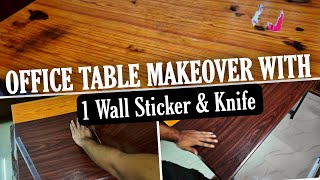 Simple Office Desk Makeover with Just One Wall Sticker amp Knife  Quick DIY Upgrade [upl. by Brendon]