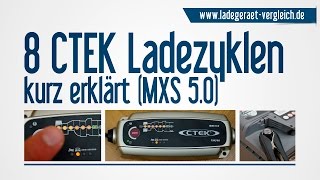 CTEK Ladezyklen  8 Ladezyklen der CTEKAutobatterieladegeräte am Beispiel vom MXS 50 erklärt [upl. by Yrekaz]