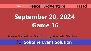 FreeCell Adventure Game 16  September 20 2024 Event  Hard [upl. by Omlesna268]